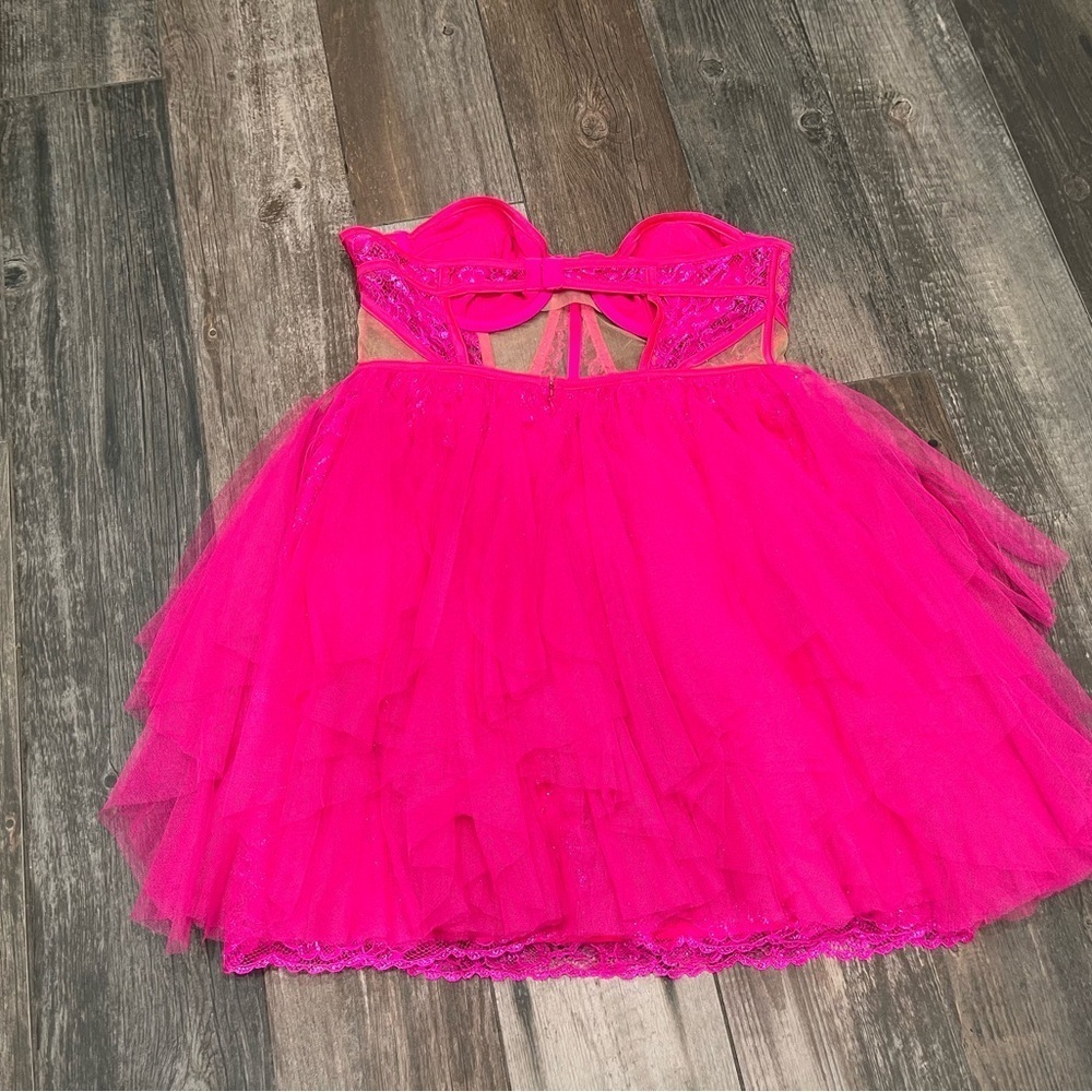 NWT For Love & Lemons Rosario Hot Pink Bustier Mini Tulle Dress Large dolls kill - Picture 9 of 13